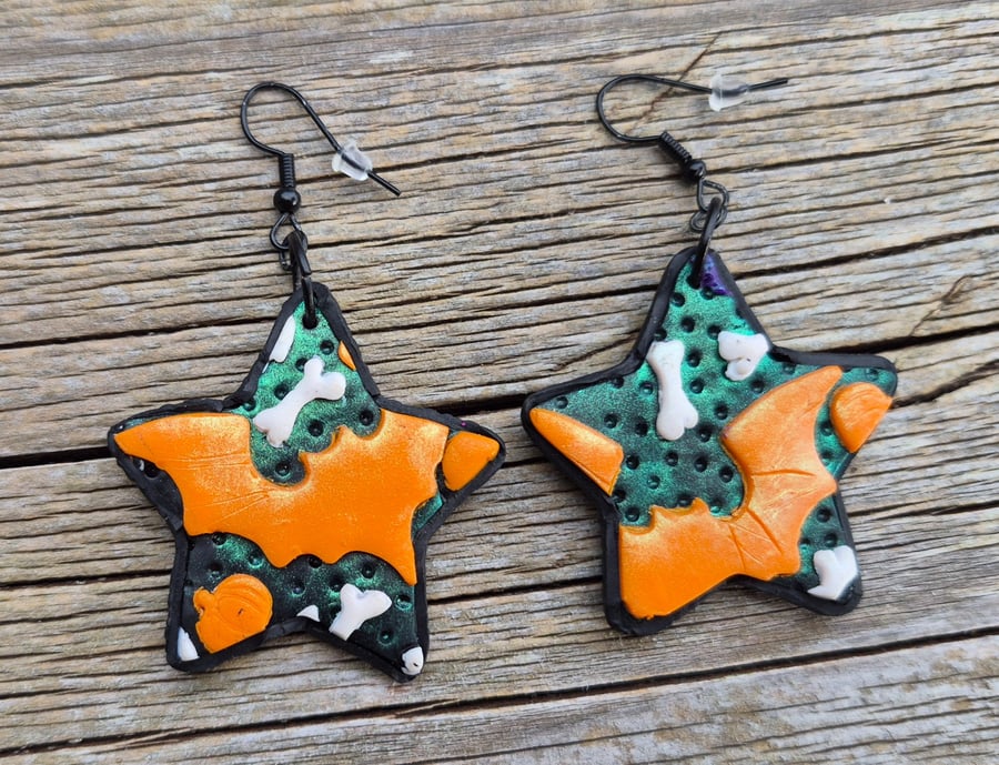 Star Bat Halloween Earrings 