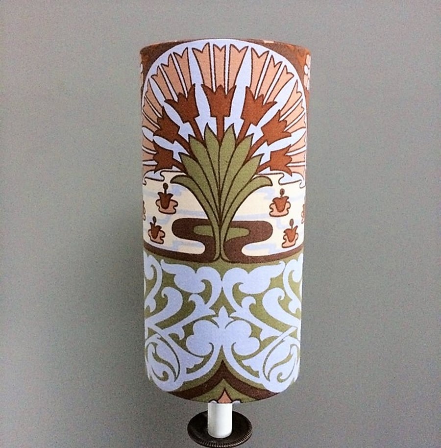 70s Art Nouveau Style Grey Brown WATER GARDEN Heals vintage fabric Lampshade