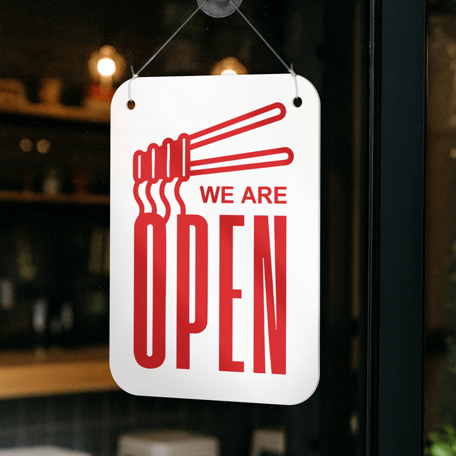 Noodle Open & Closed Sign Chopsticks 2: Asian Takeaway Double-Sided Door Sign 