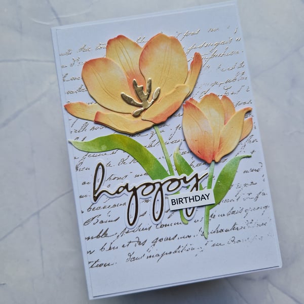 Orange tulip birthday card