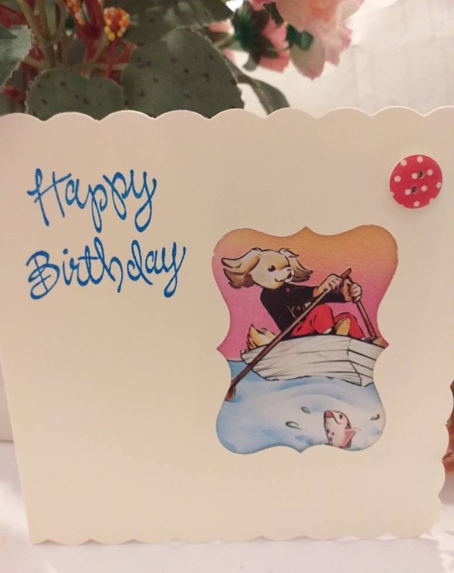 Pong Ping Pekingese - Rupert Bear - birthday card with upcycled pepys 1994 card 