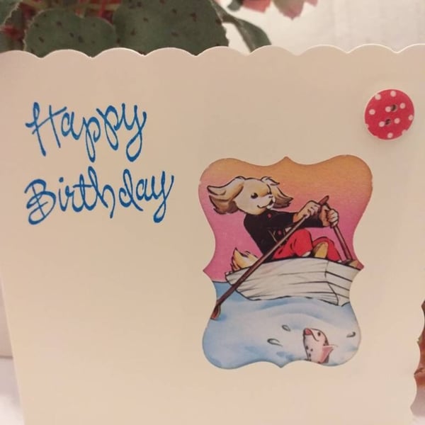 Pong Ping Pekingese - Rupert Bear - birthday card with upcycled pepys 1994 card 