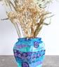 Paper vase cover, turquoises and purple abstract design
