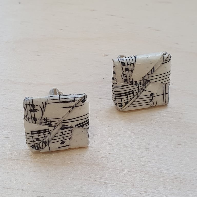 Handmade Origami Cufflinks, Recycled Vintage Sheet Music, Gift for musician