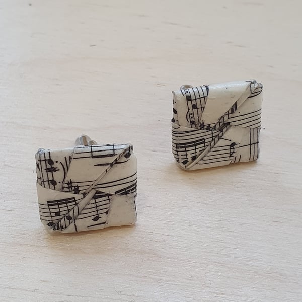 Handmade Origami Cufflinks, Recycled Vintage Sheet Music, Gift for musician