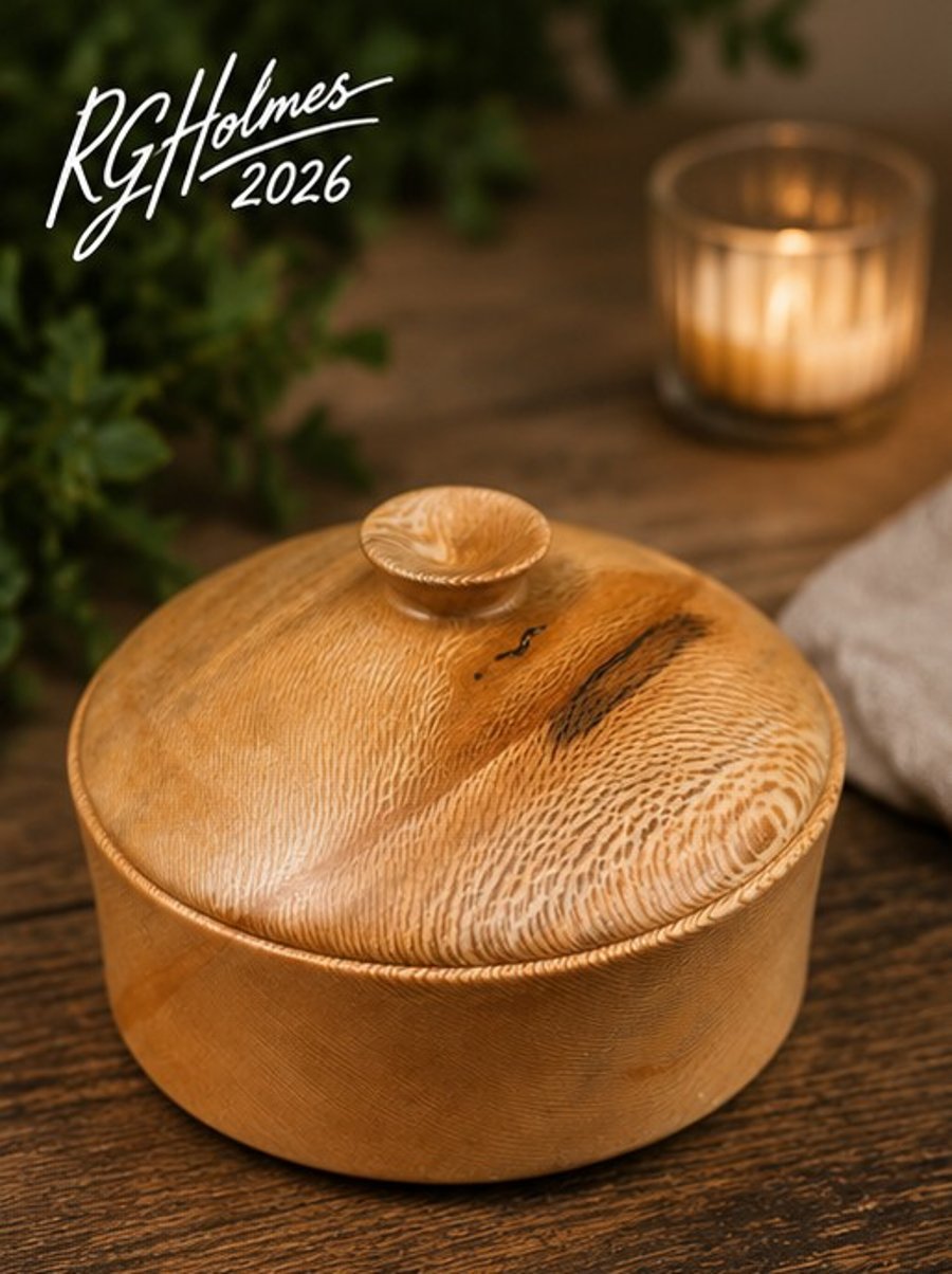 Handturned London plane lidded pot . Handmade wooden bowl 