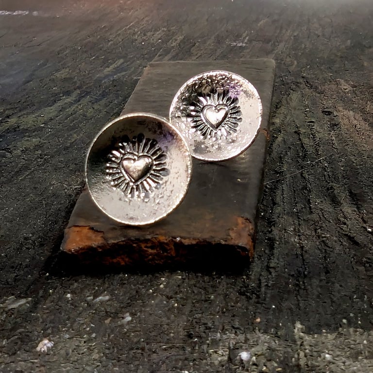 Sterling Silver Heart Burst stud earrings. Silver earrings