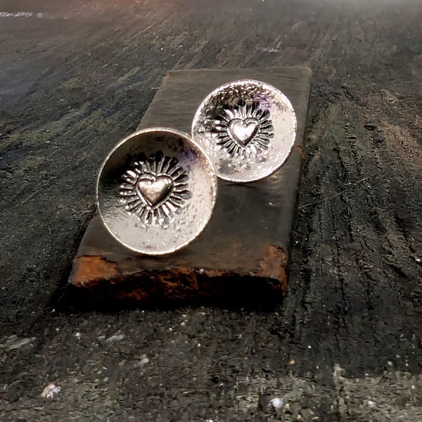 Sterling Silver Heart Burst stud earrings. Silver earrings