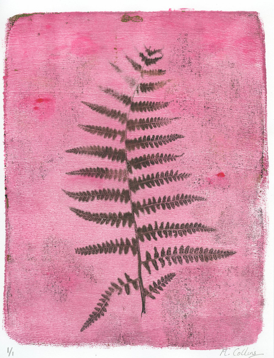 'Raspberry Fern' - Original one-off monoprint in acrylic