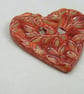 Medium Bright Copper Leaf Sprig Texture Heart Shaped Ceramic Button - Image 2