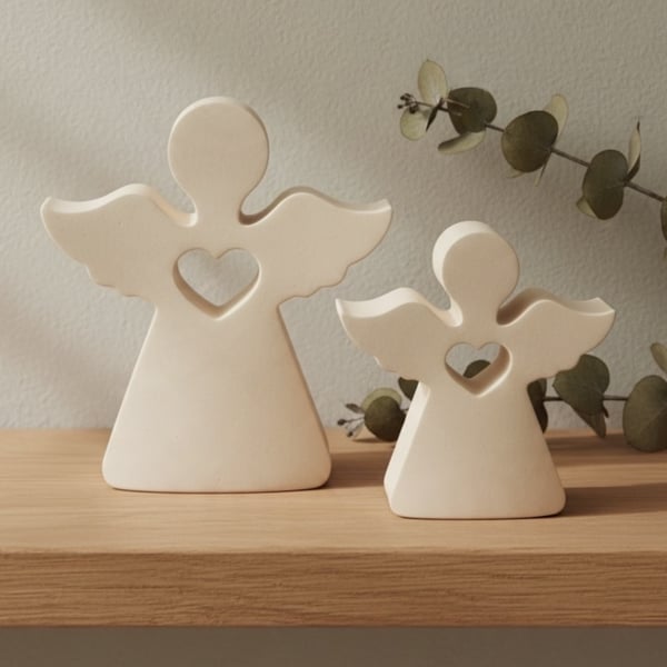 White Angel Ornament with Heart Cutout - Small, Large or Pair