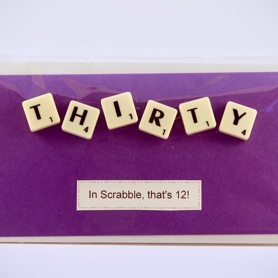 Scrabble Birthday card in 30, 40, 50, 60, 70 80 and 90