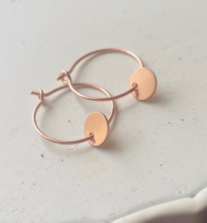 14K Rose Good Fill Disc Hoop Earrings 
