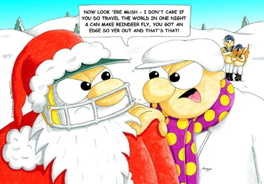 Cricket Christmas card.. The Edge... Funny umpire cartoon card.  FREE UK P&P