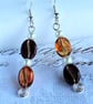 Coffee Bean Earrings, Espresso and Brandy Beads with Glass Pearls - Image 1