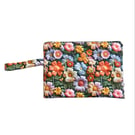 Floral Wristlet Bag - Colourful Flower Zipped Purse - Handmade Gift for Her