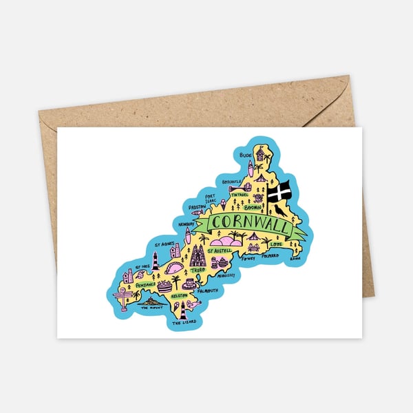 Cornwall Map Greeting Card - Cornwall Greeting Card