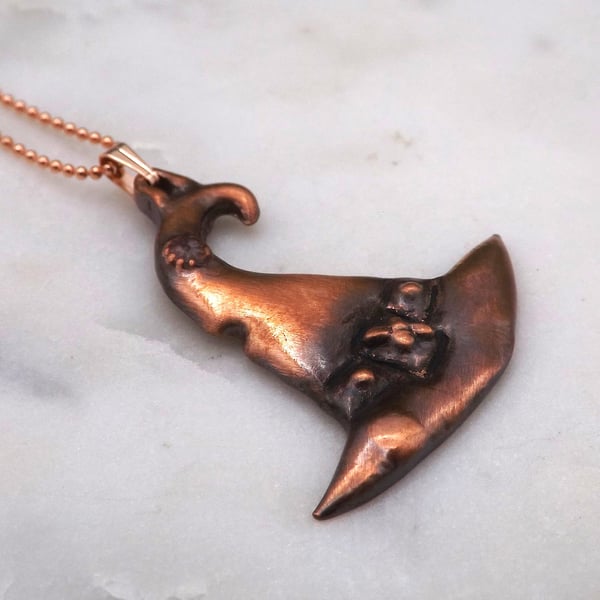 Recycled Copper Witches Hat with a Little Bee Pendant Necklace.