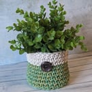 Crochet container, plant pot cover, new home gift, desk tidy, recycled