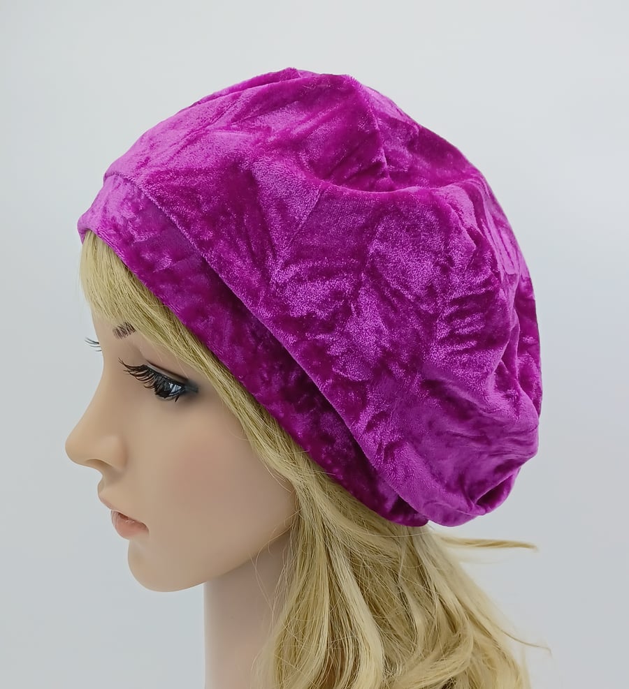 Lightweight crushed velvet beret hat for women, lined tam, spring autumn hat