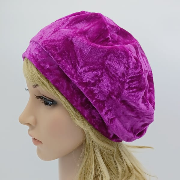 Lightweight crushed velvet beret hat for women, lined tam, spring autumn hat