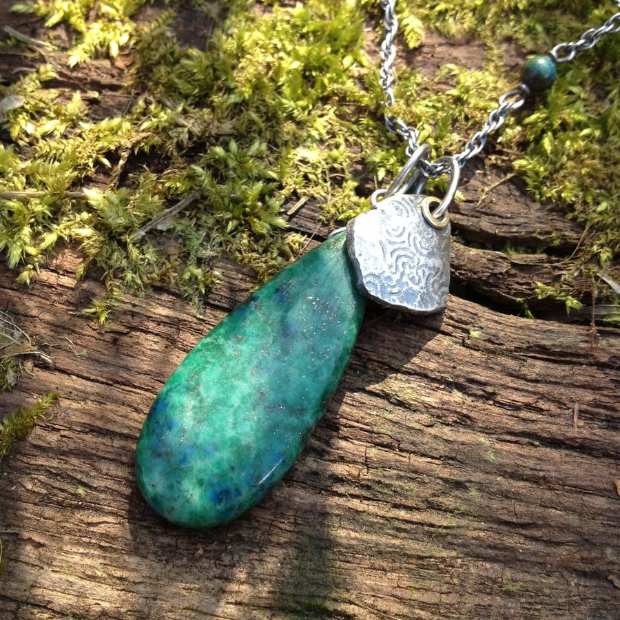Chrysocolla silver and 18ct gold Relic necklace