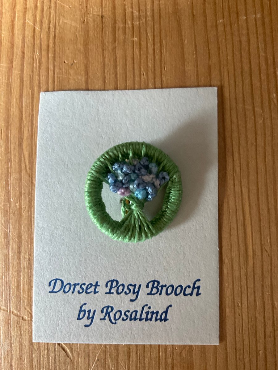 Dorset Posy Brooch, Light Green with Blue-mauve Flowers, P10