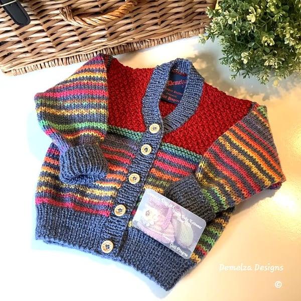 Designer Colourful Hand Knitted Baby Cardigan Size 12 - 18 months size 
