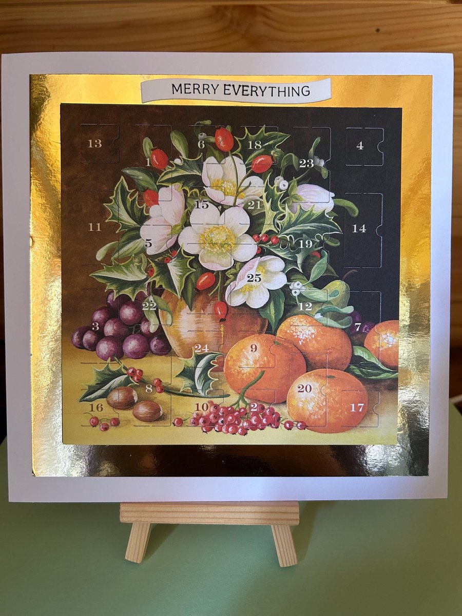 fruit full Advent Calendar Card Handmade 7 inch square card, traditional, Xmas c