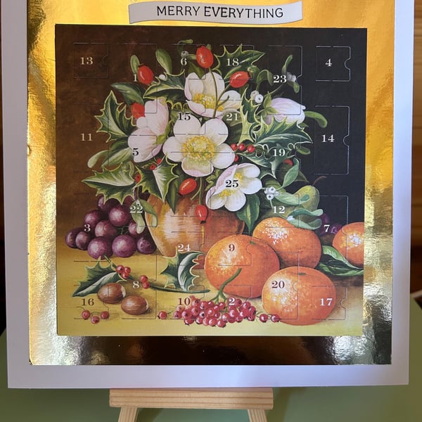 fruit full Advent Calendar Card Handmade 7 inch square card, traditional, Xmas c