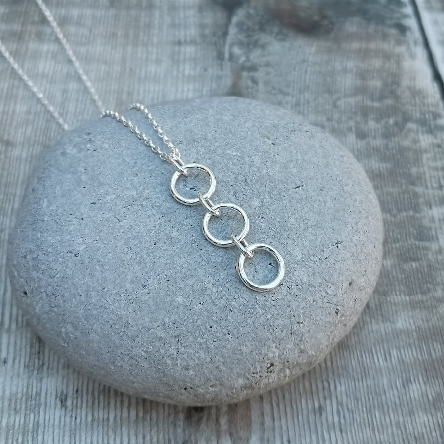 Sterling Silver 3 Circle Drop Link Necklace Pen Folksy