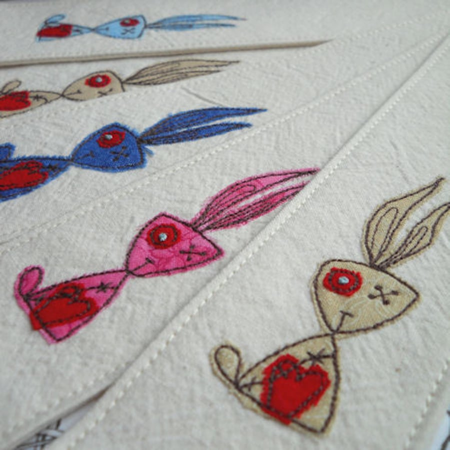 embroidered bookmarks - zombie rabbits