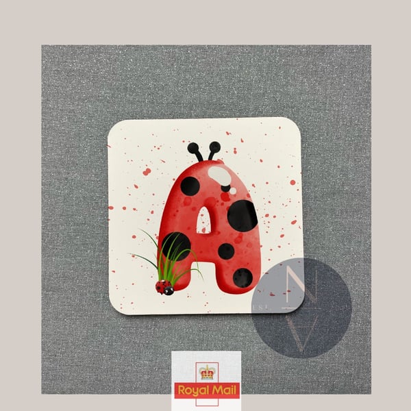 Personalised custom Wooden Coaster,Ladybug ,Ladybird Alphabet Initial Design, 9c