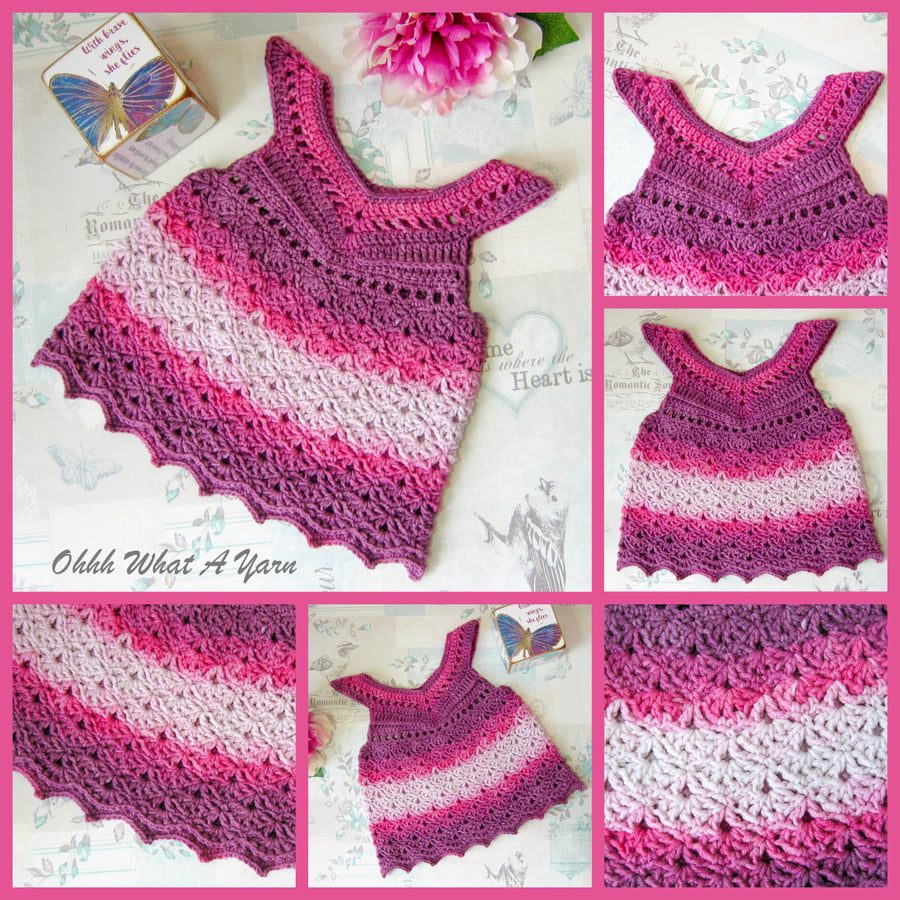 Pink ombre lacy crochet baby dress. Crochet dress. Baby sun dress. 0-3 months