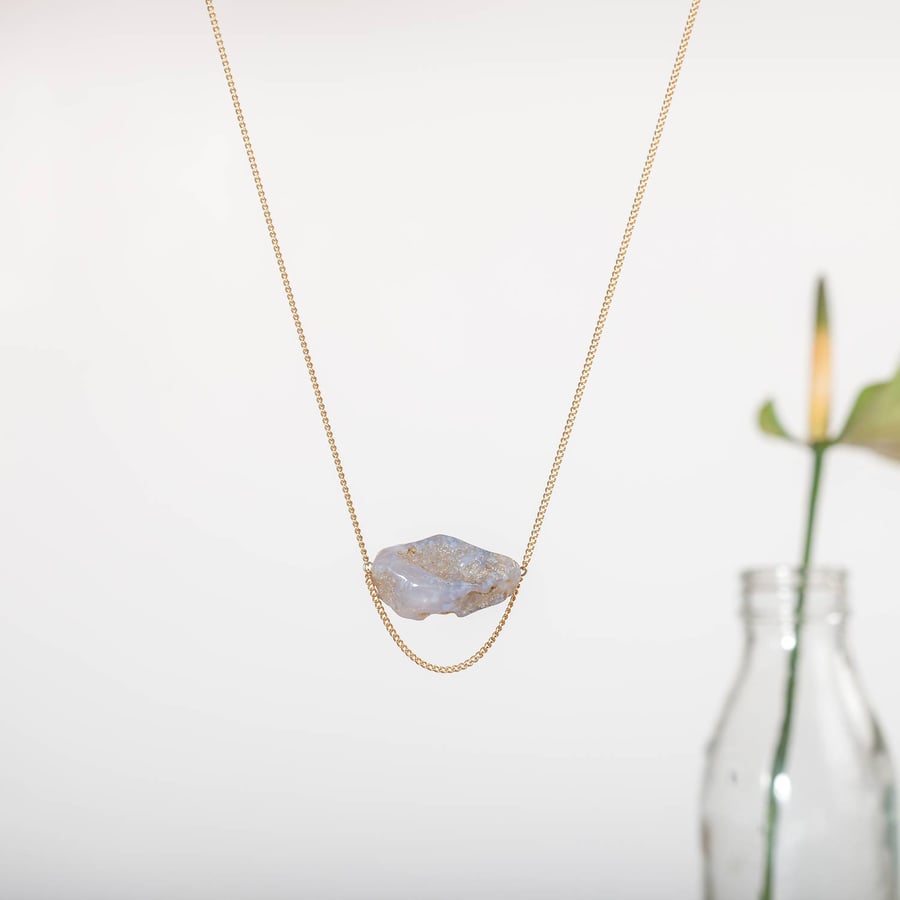 Long Gold Necklace - Statement Necklace - Chunky Stone Pendant, Extra long chain