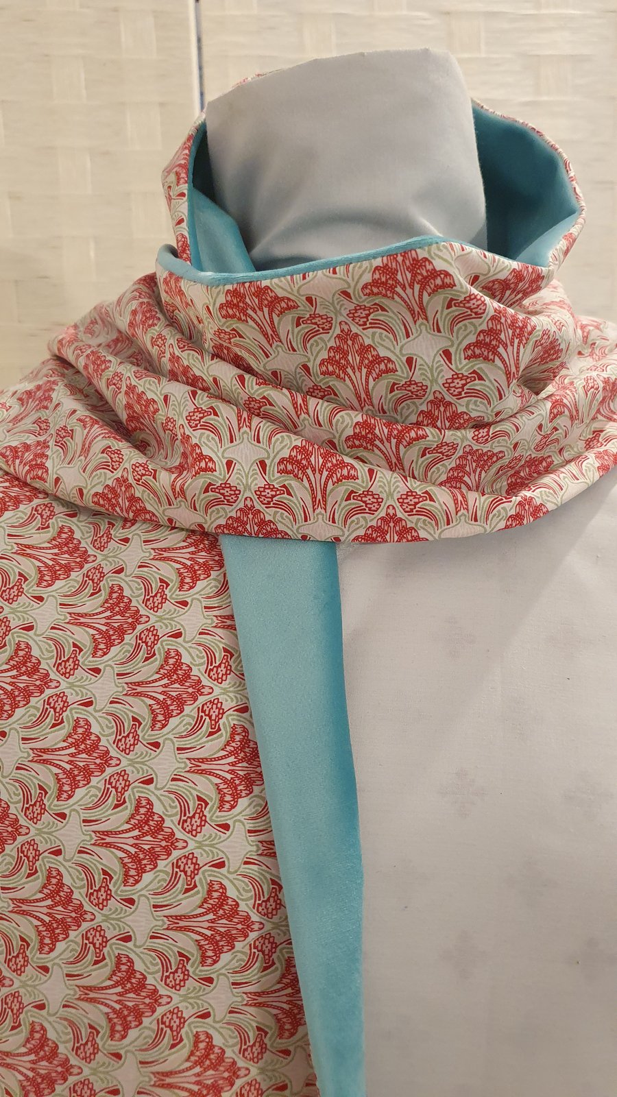 Liberty of London Print Long Scarf.Cotton Tana Lawn and Velvet  