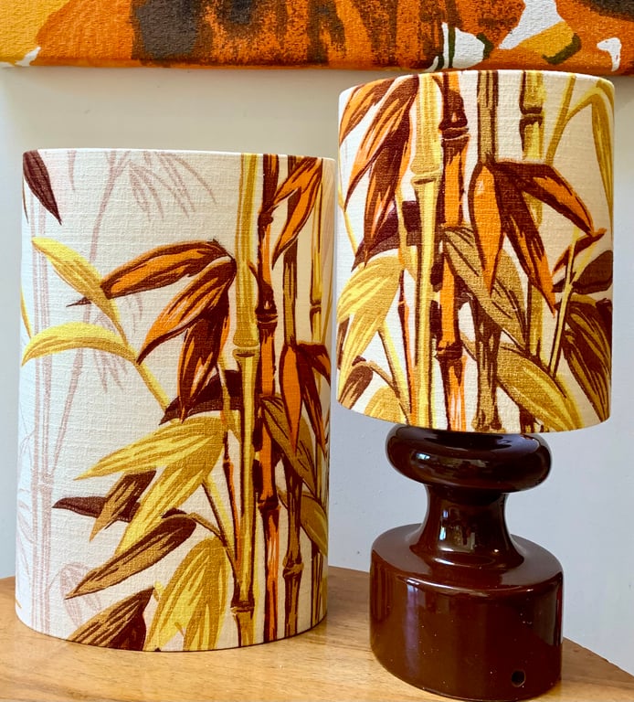 Oriental Bamboo Yellow Orange 50s 60s Barkcloth vintage fabric Lampshade 