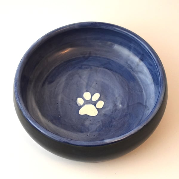19-261 Hand thrown pawprint bowl in blue (Free UK postage)