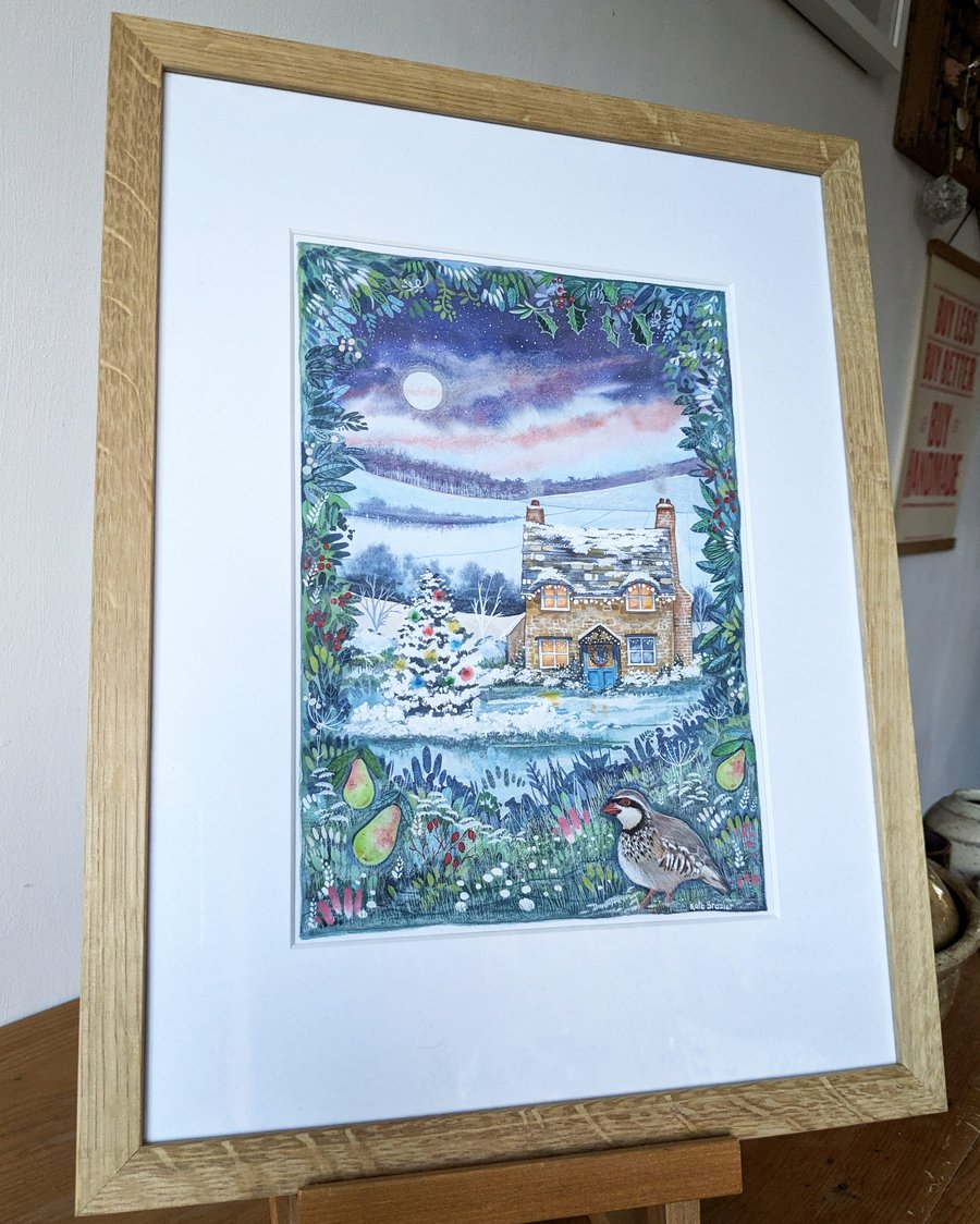 Partridge Cottage - Original Mixed media painting on Hahnemuhle paper. Framed