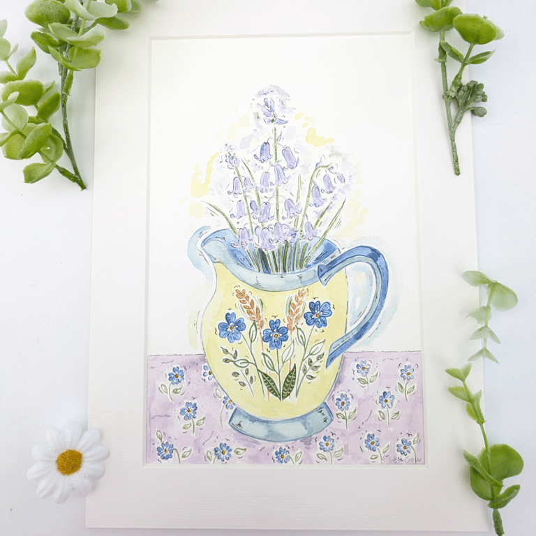 Bluebell and jug original watercolour painting 