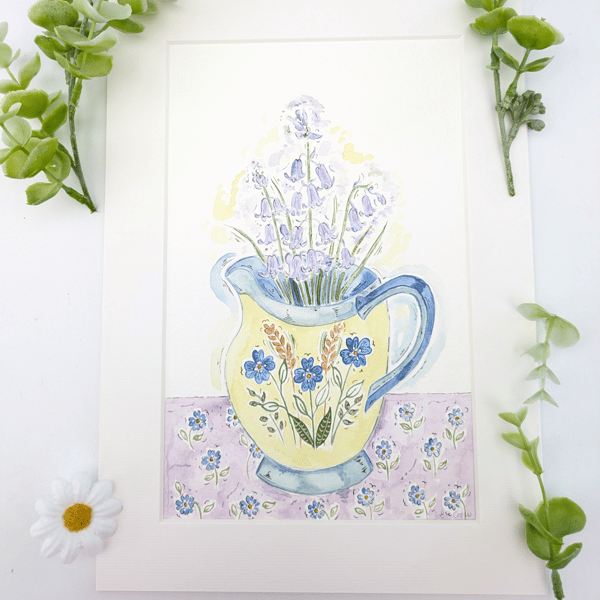 Bluebell and jug original watercolour painting 