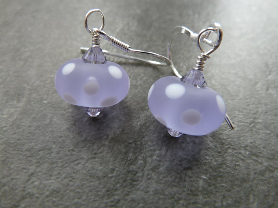 sterling silver, lilac lampwork glass earrings