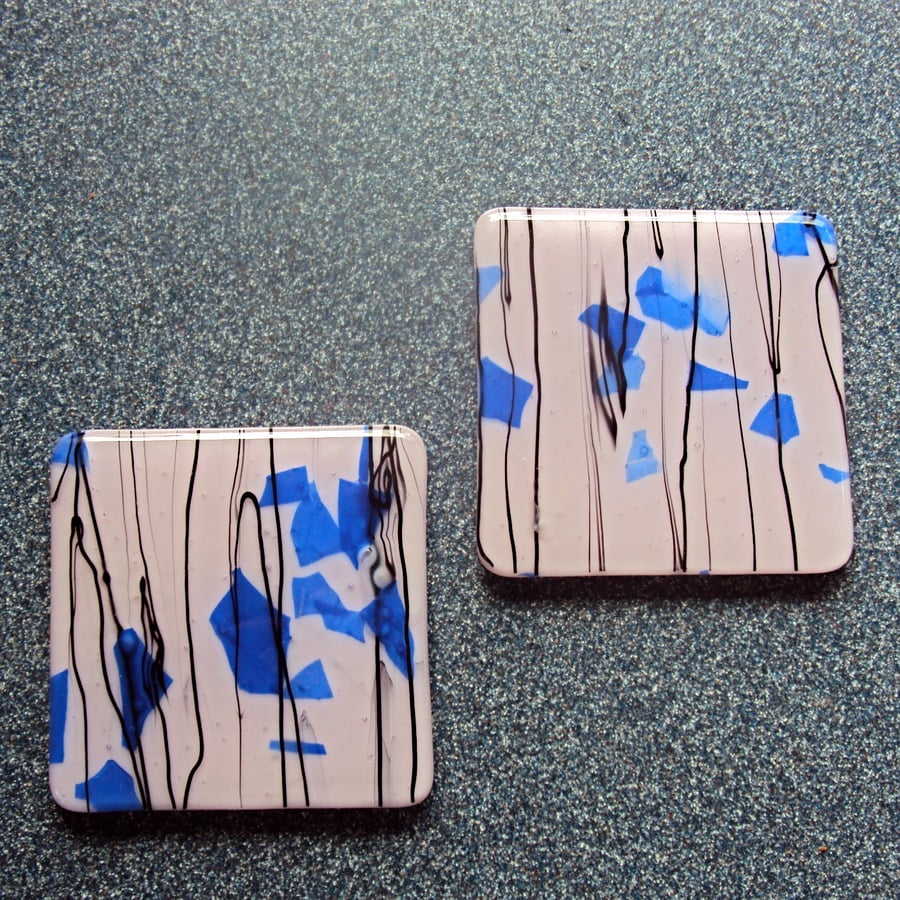 Blue confetti glass coasters