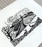 Bradgate Park Lino Print- B&W - Image 3