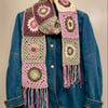 Granny Square Scarf, Boho Scarf, Fashion Scarf, Purple Scarf, Boho Accessory 