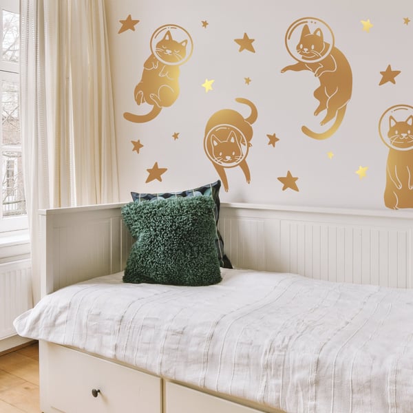 Space Cats Wall Sticker Pack - Cute Funny Cat Themed Home Decor Decal