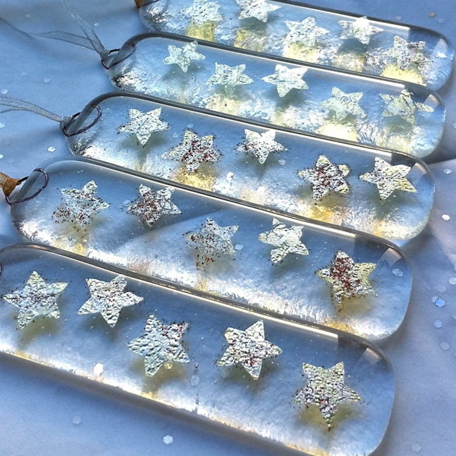 Christmas Decoration - Silver Christmas Stars Fused in Glass