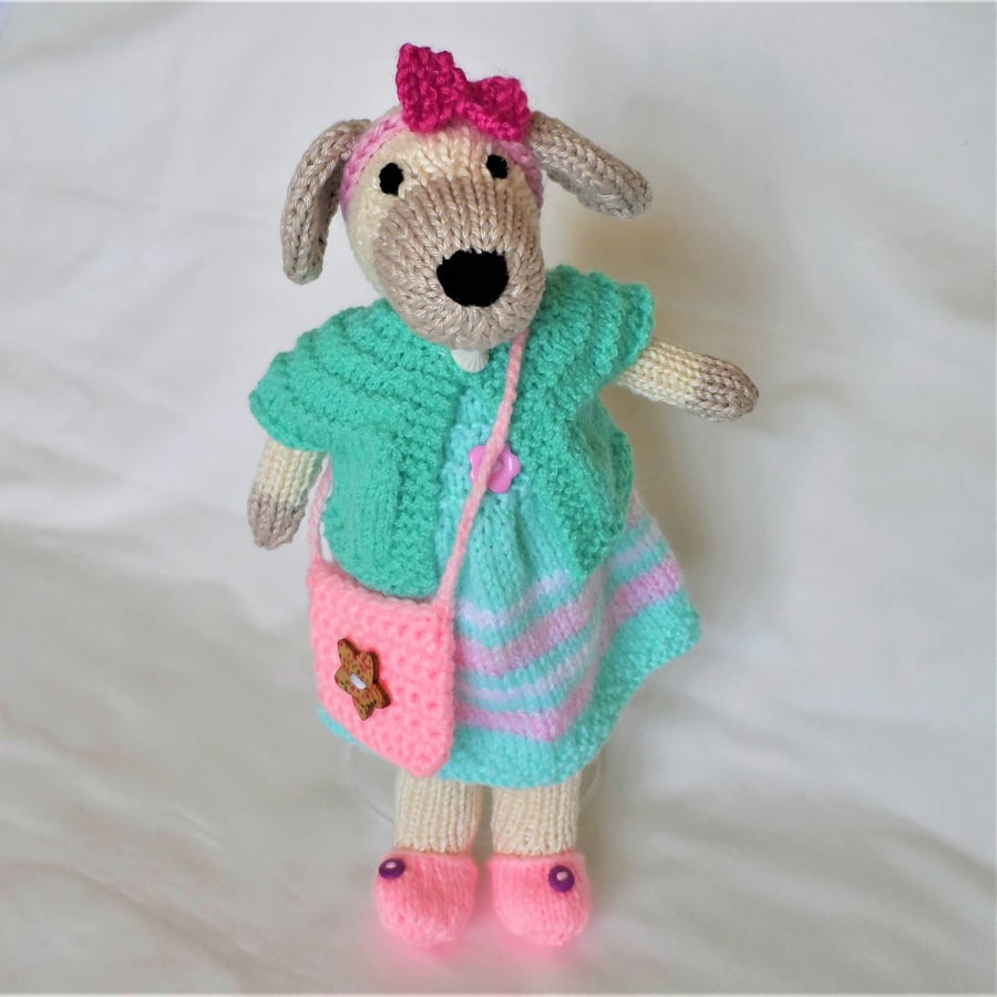 Molly the Dog - Hand Crafted Knit Animal Soft Toy with Removable Clothes Dress 