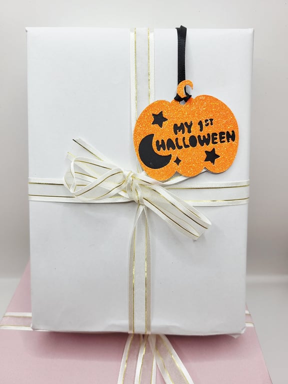 My First Halloween Pumpkin Gift Tag – Glitter Pumpkin Keepsake