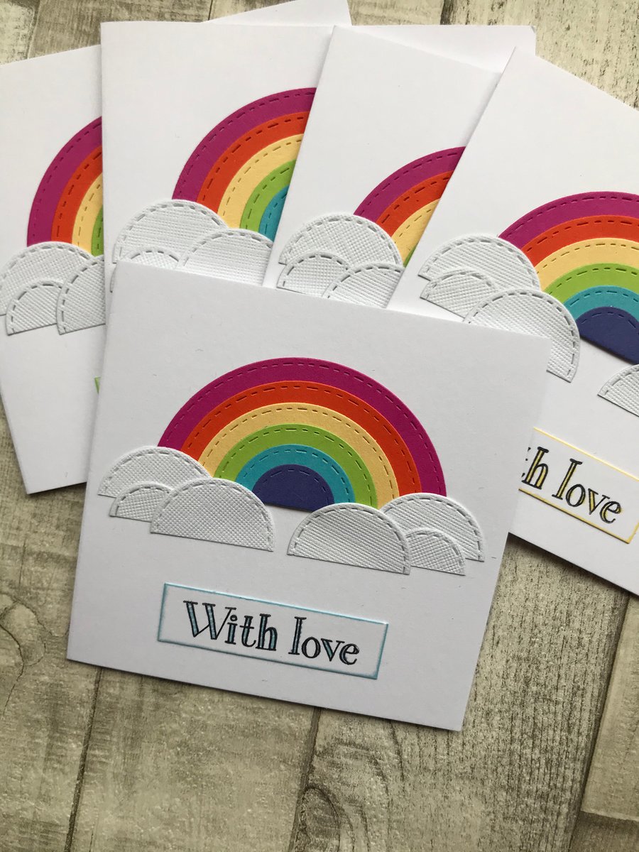 Pack of 5 Handmade With Love Rainbow  Cards